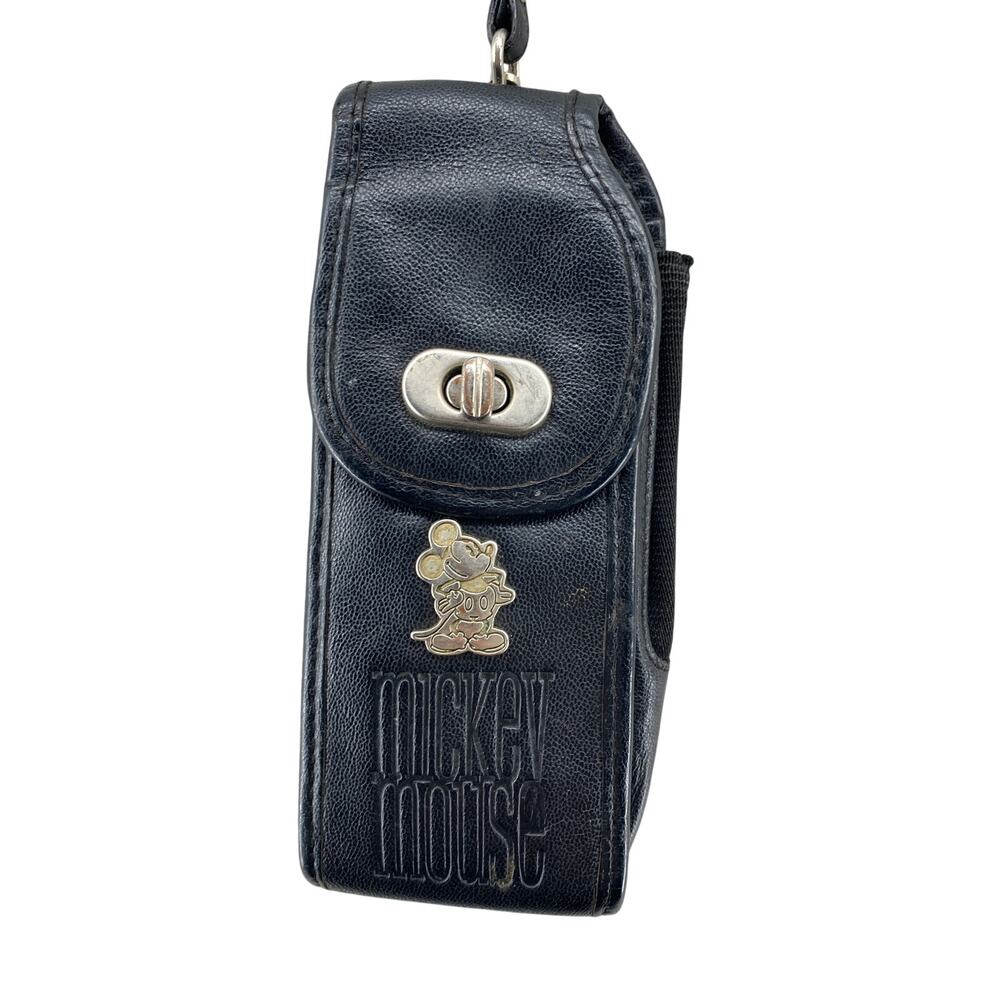 Vintage Disney Mickey Mouse Genuine Leather Mini Phone Bag Crossbody Black Y2K